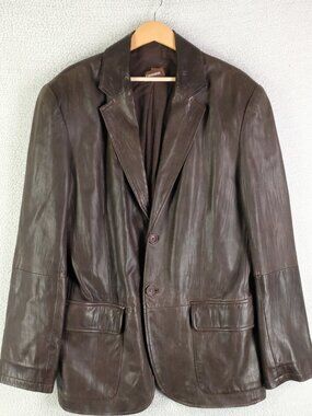 Danier Leather Jacket Womens Large Brown Button Up V Neck Lined Y2K